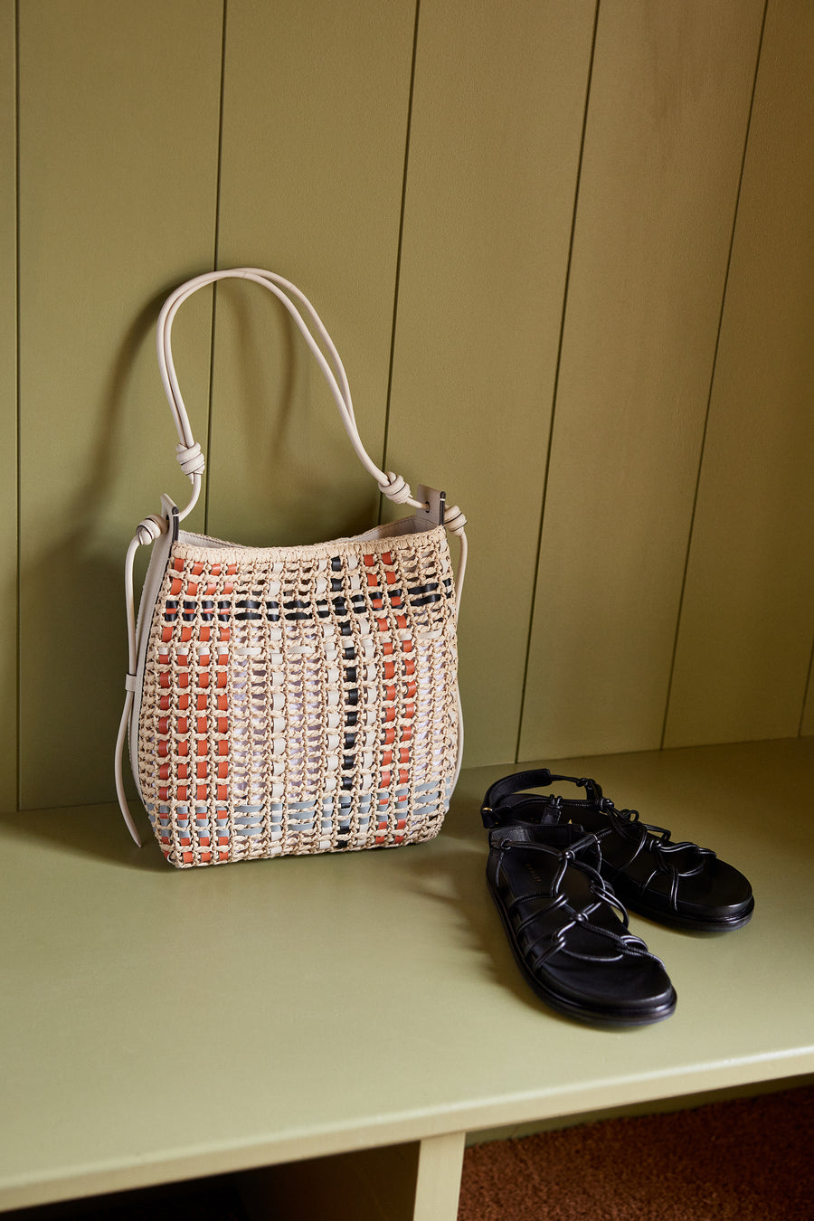 The Camden - Raffia Check Medium Open Top Shoulder Natural - 113565