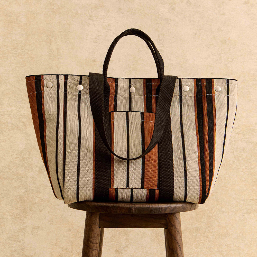 Hadleigh Place Stripe Large Open Top Tote Bag in Snow - 112210