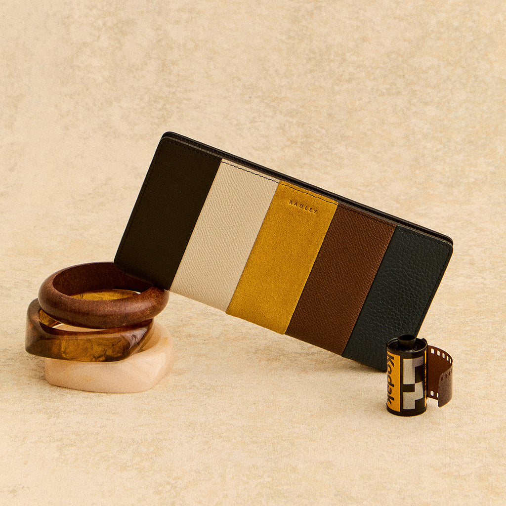 Coin Street Patchwork Large Bifold Wallet in Ochre - 112057