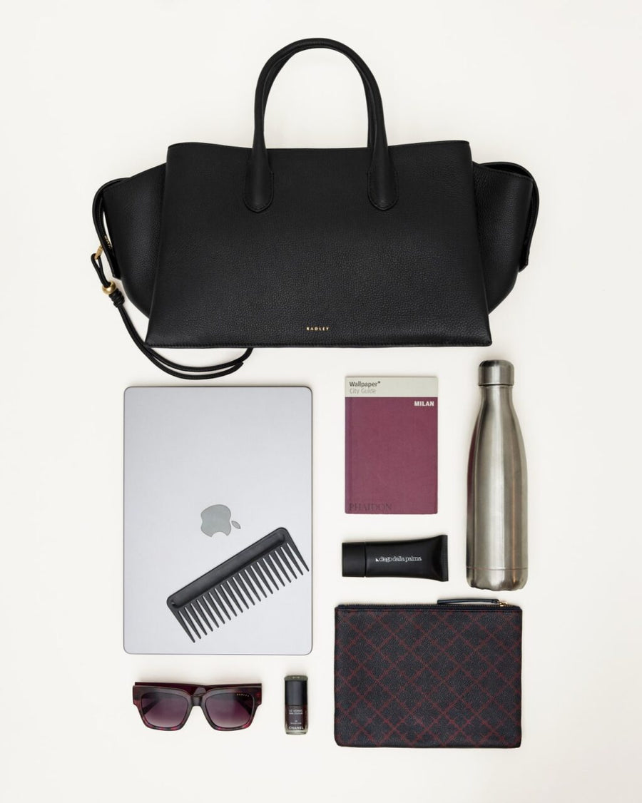 The Romilly Leather Large Ziptop Grab Bag in Black - 112269