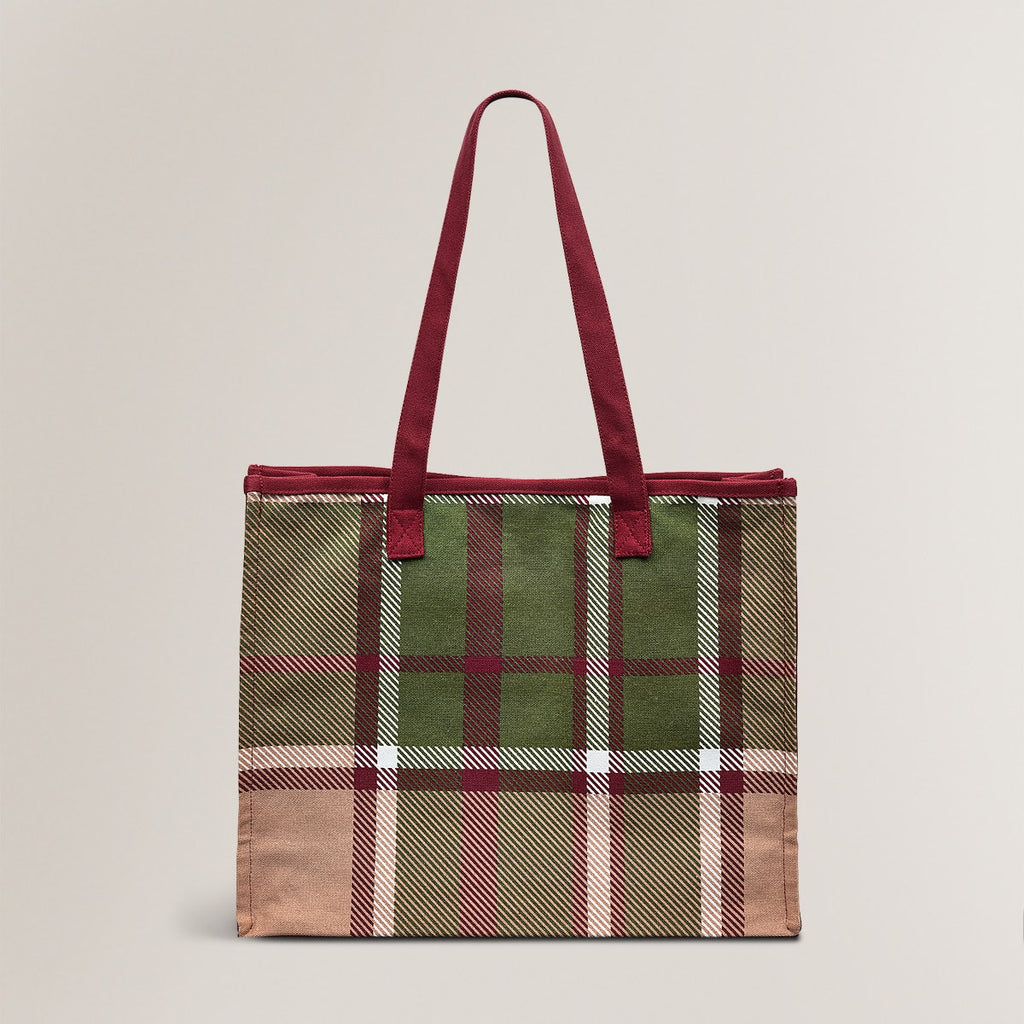 Autumn Check Large Open Top Tote in Cranberry - C2552604