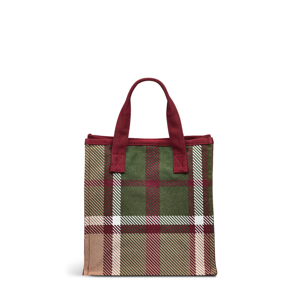 Autumn Check Small Open Top Satchel in Cranberry - C2553604