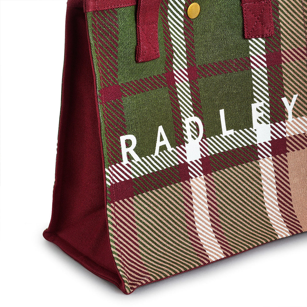 Autumn Check Small Open Top Satchel in Cranberry - C2553604