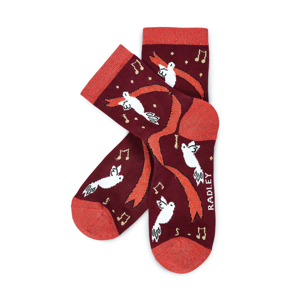 Song Birds Fabric Sock Set in Cranberry - G2505604