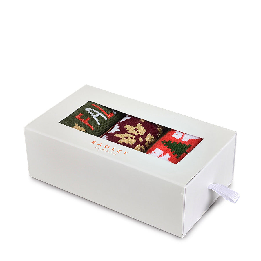 Festive Fairisle Fabric Sock Set in Lava - G2508625