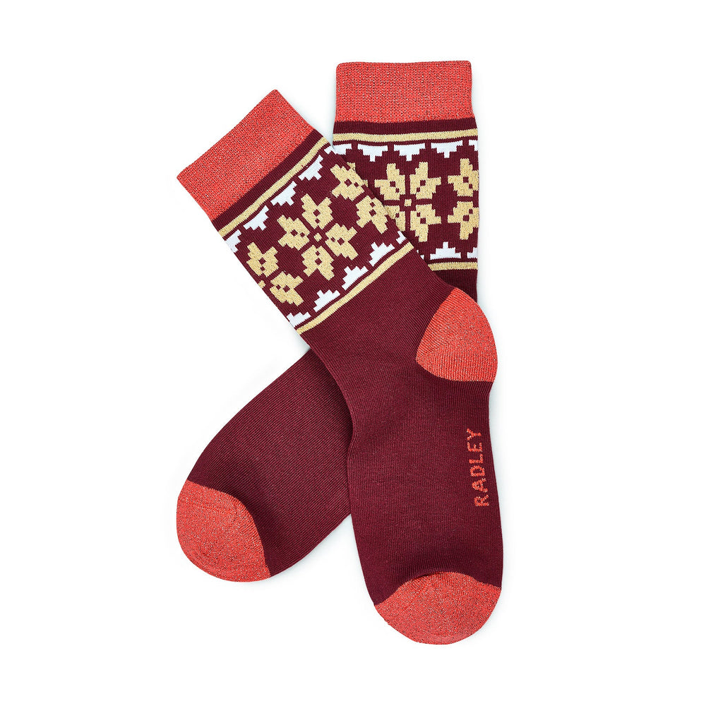 Festive Fairisle Fabric Sock Set in Lava - G2508625