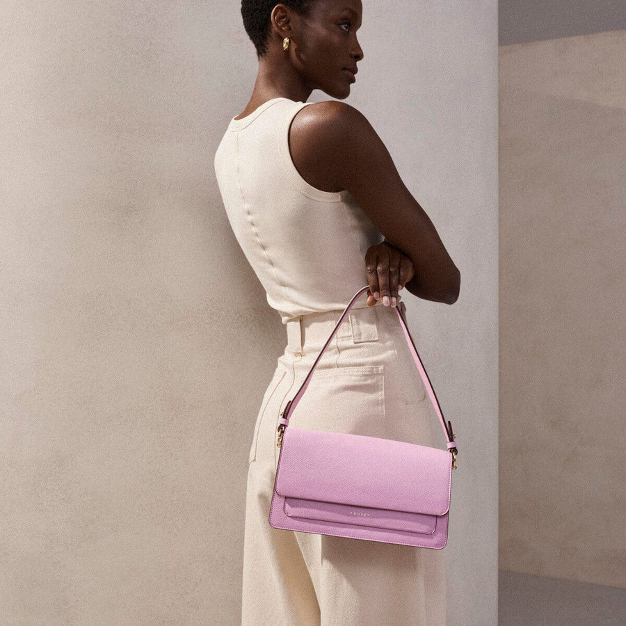 Leather Lane Leather Medium Flapover Shoulder Bag in Sugar Pink - H1234679