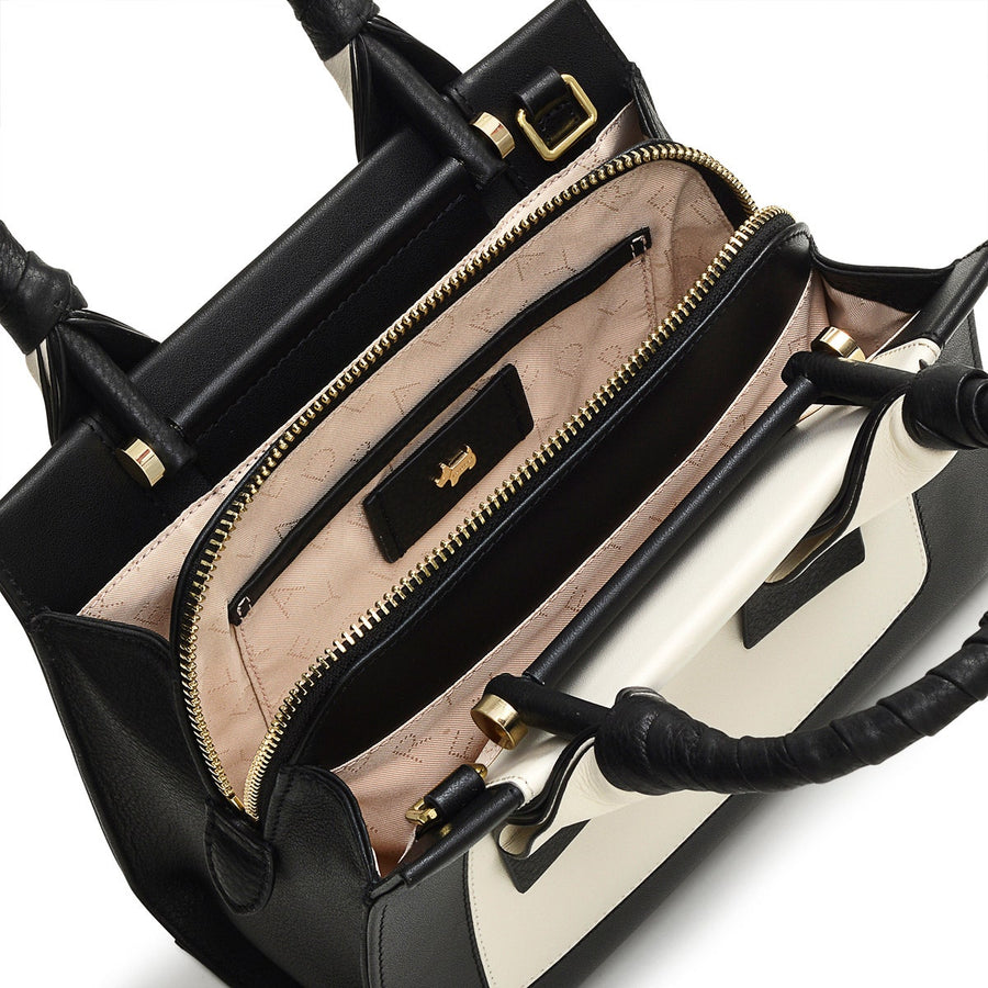 Finch Lane Leather Small Ziptop Satchel Bag in Black - H1236109