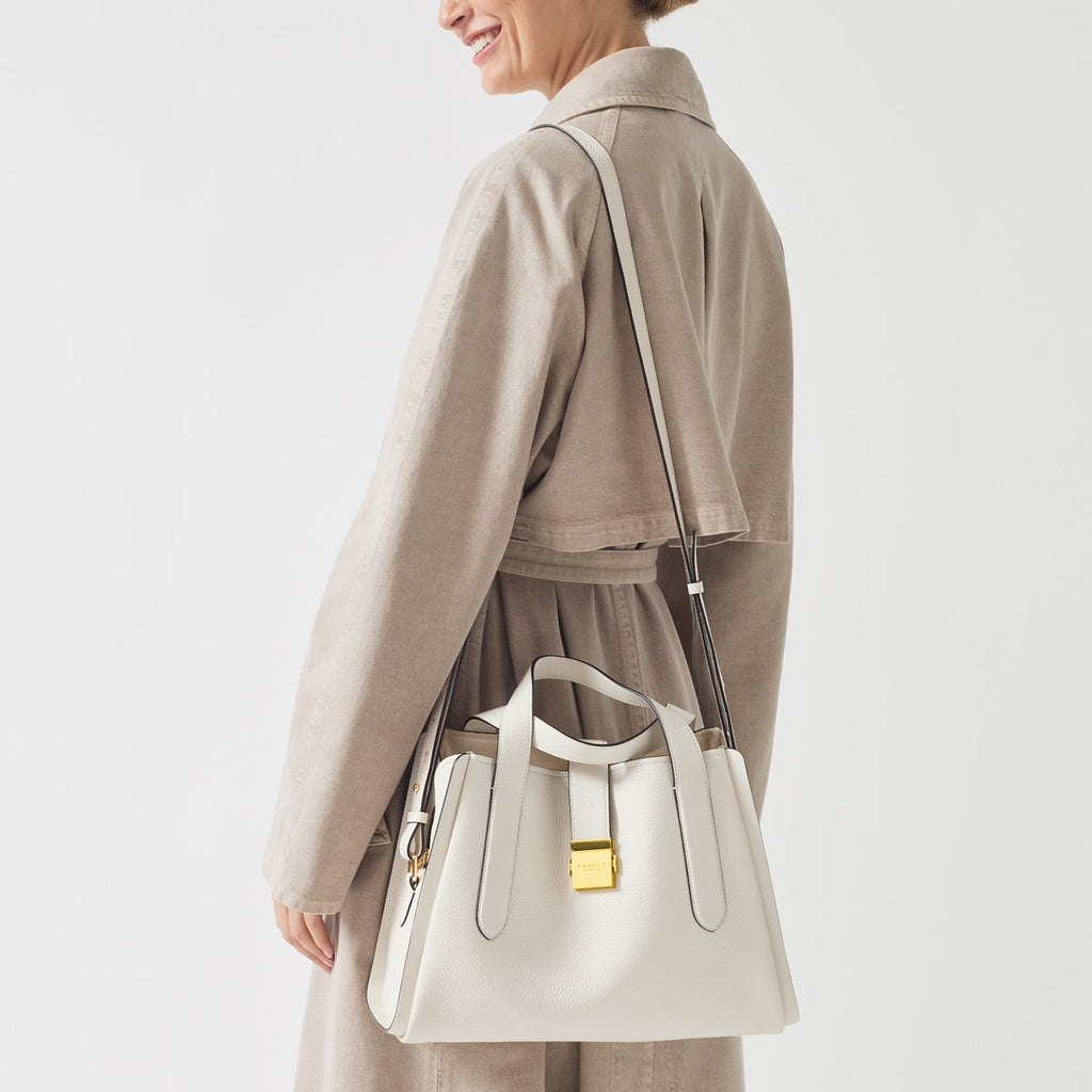 Sloane Street Leather Medium Ziptop Satchel Bag in Chalk - H1251109