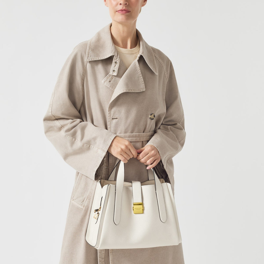 Sloane Street Leather Medium Ziptop Satchel Bag in Chalk - H1251109