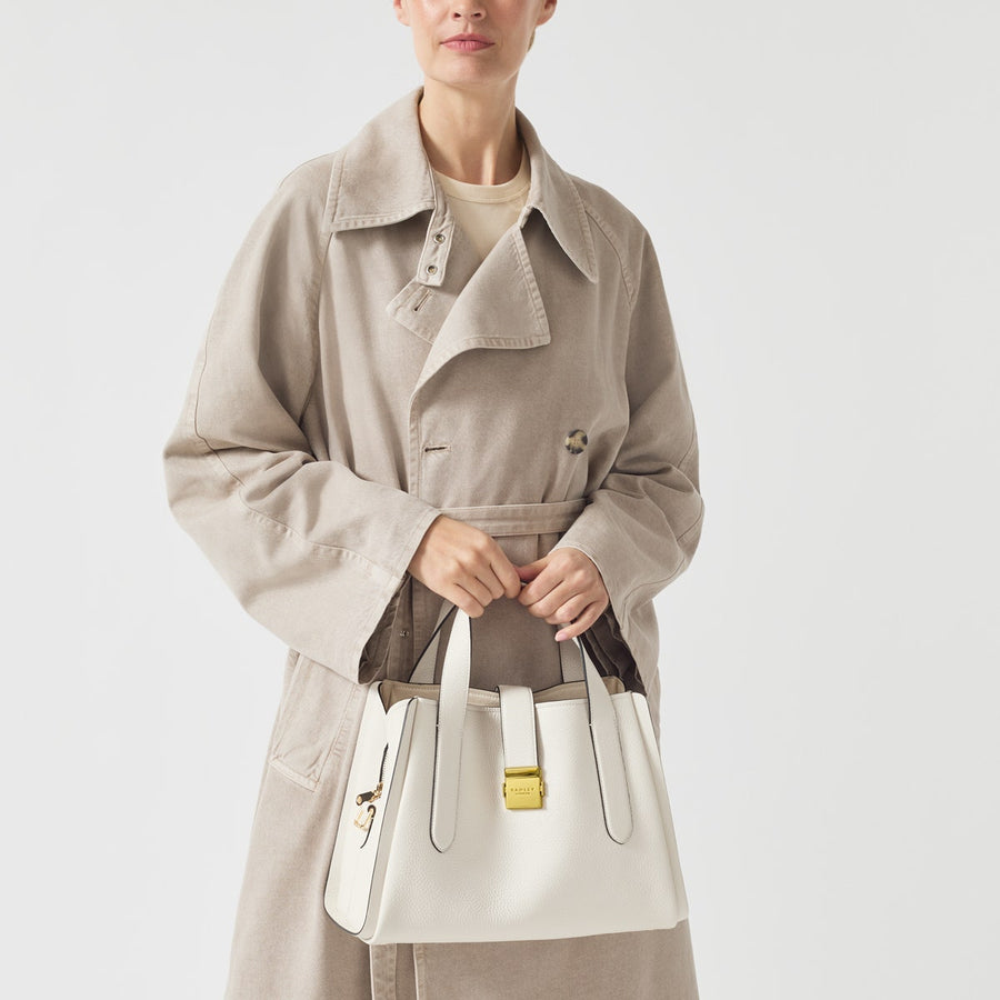 Sloane Street Leather Medium Ziptop Satchel Bag in Chalk - H1251109