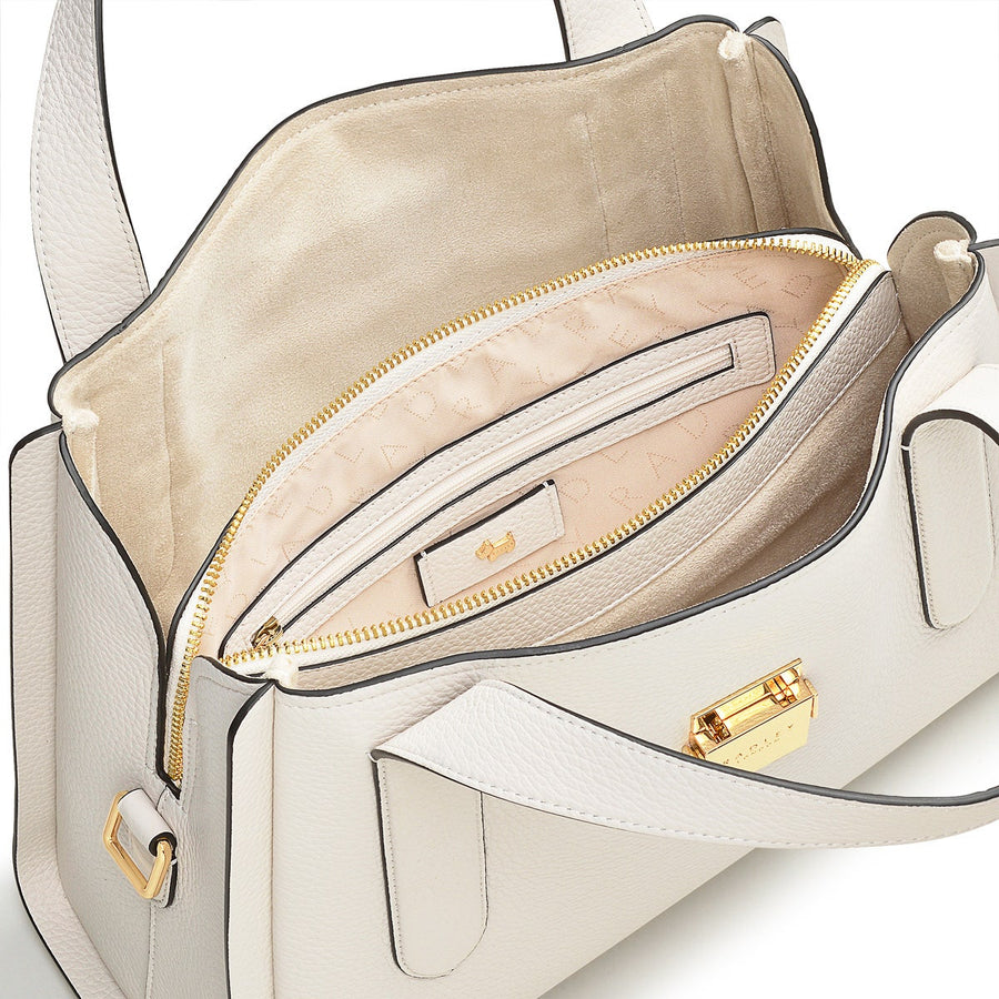 Sloane Street Leather Medium Ziptop Satchel Bag in Chalk - H1251109