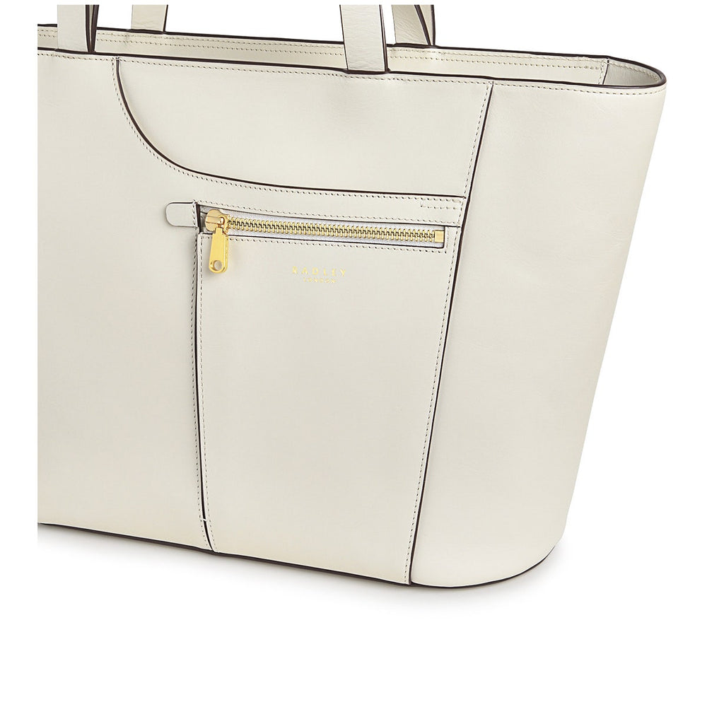 Pockets Leather Large Ziptop Tote Bag in Chalk - H1259109