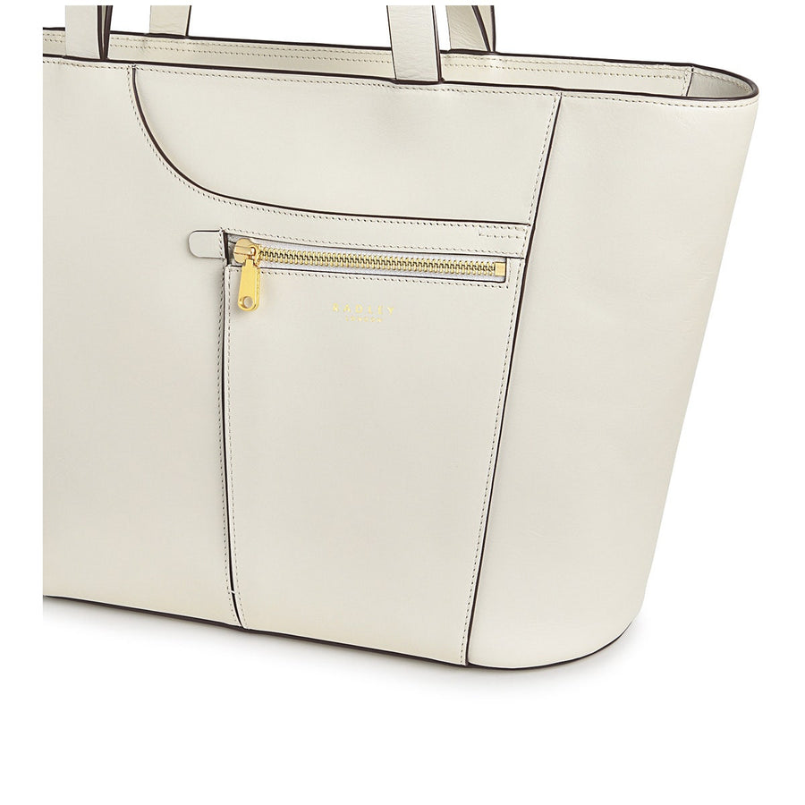 Pockets Leather Large Ziptop Tote Bag in Chalk - H1259109