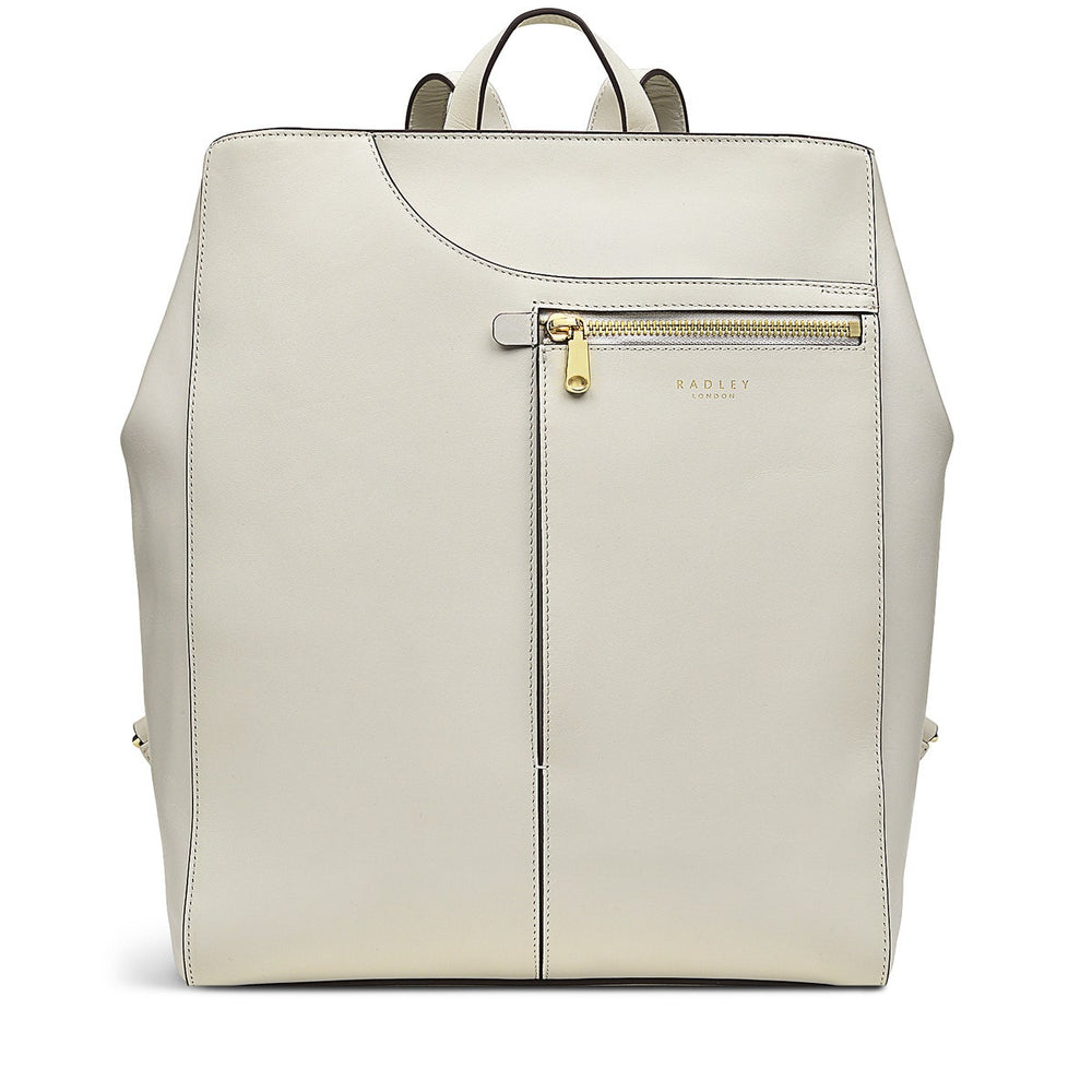 Pockets Leather Medium Ziptop Backpack in Chalk - H1260109