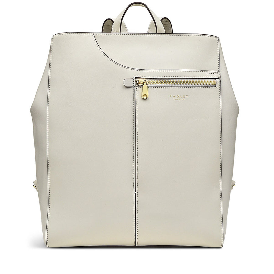 Pockets Leather Medium Ziptop Backpack in Chalk - H1260109