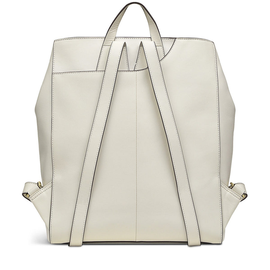 Pockets Leather Medium Ziptop Backpack in Chalk - H1260109