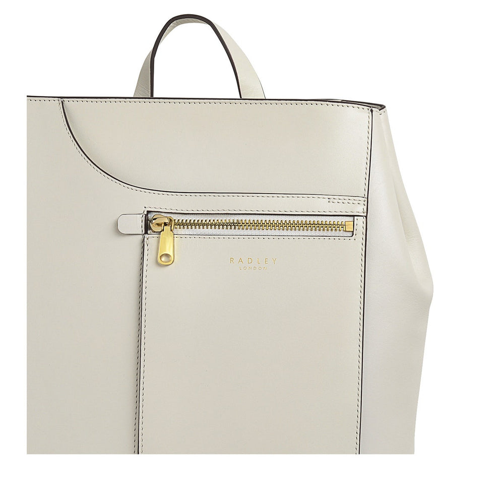 Pockets Leather Medium Ziptop Backpack in Chalk - H1260109
