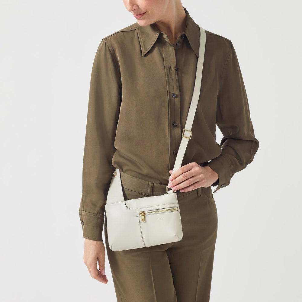 Pockets Leather Mini Ziptop Crossbody Bag in Chalk - H1261109