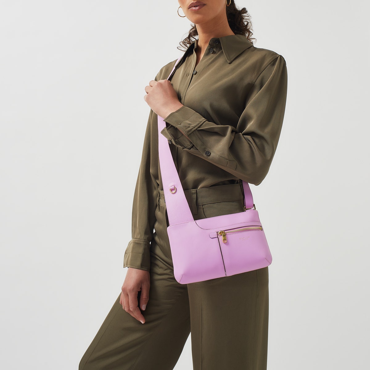 Pockets Leather Mini Ziptop Crossbody Bag in Sugar Pink - H1262679