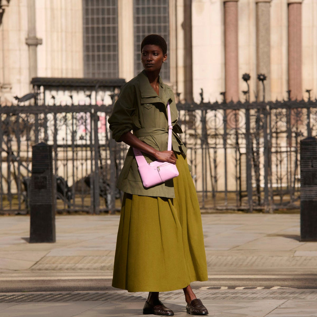 Pockets Leather Mini Ziptop Crossbody Bag in Sugar Pink - H1262679