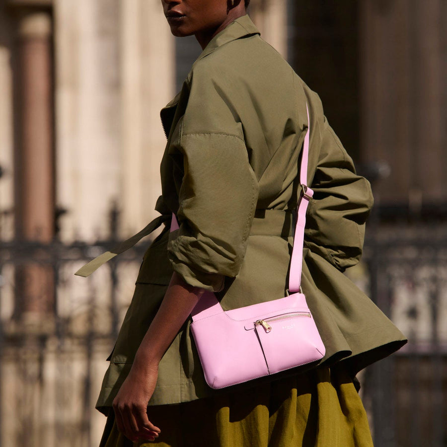 Pockets Leather Mini Ziptop Crossbody Bag in Sugar Pink - H1262679