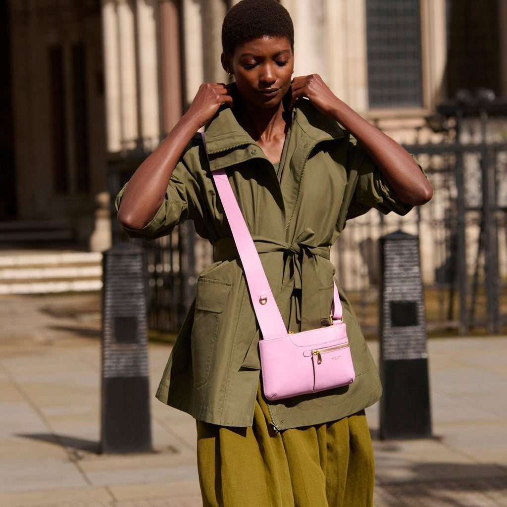 Pockets Leather Mini Ziptop Crossbody Bag in Sugar Pink - H1262679