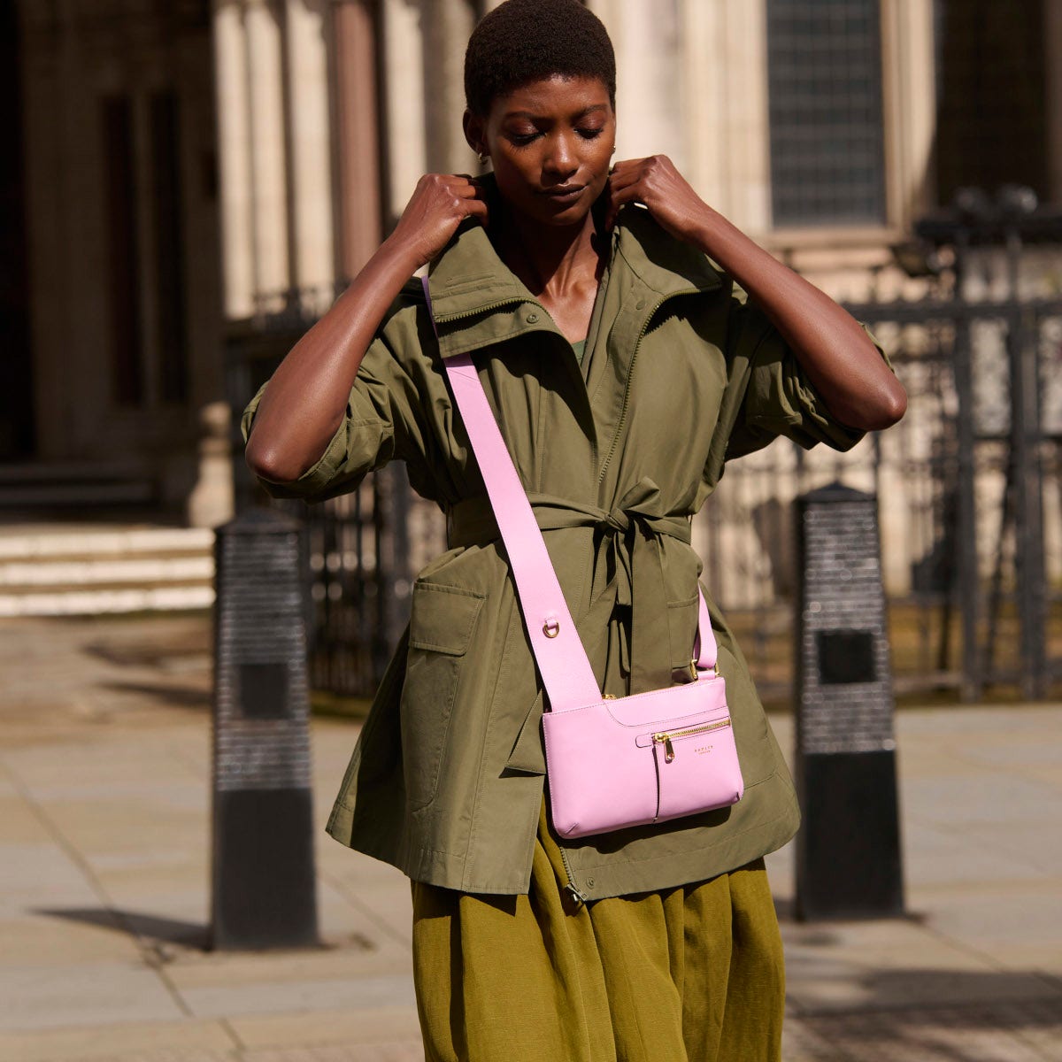 Pockets Leather Mini Ziptop Crossbody Bag in Sugar Pink - H1262679