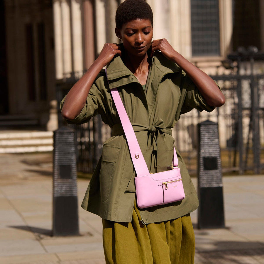 Pockets Leather Mini Ziptop Crossbody Bag in Sugar Pink - H1262679