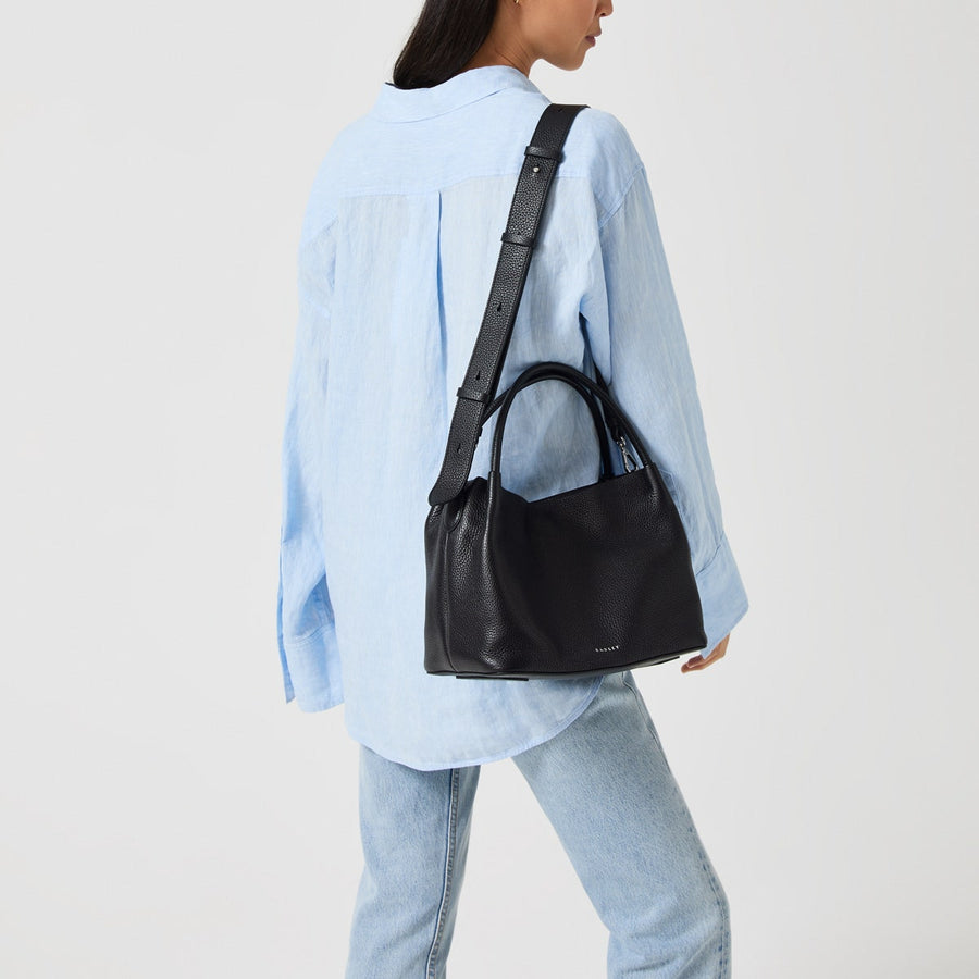 Ivydale Road Leather Medium Ziptop Grab Bag in Black - H1280001