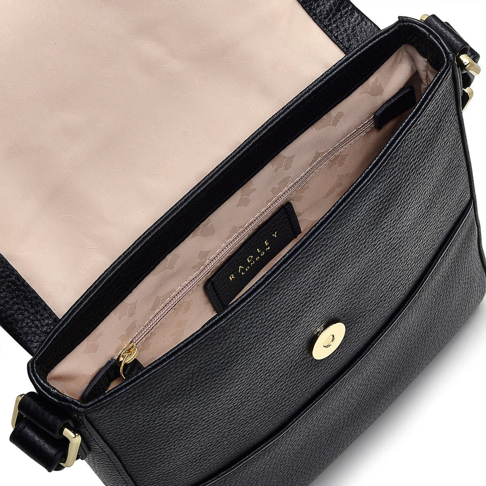 Whitby Row Leather Small Flapover Crossbody Bag in Black - H1588001