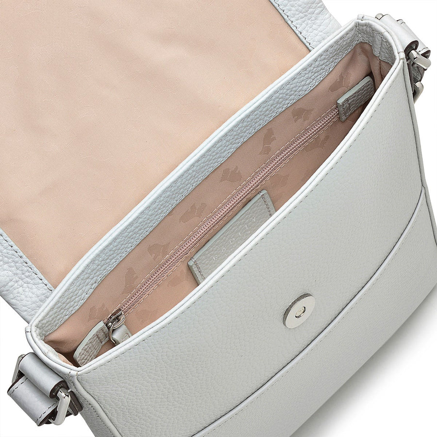 Whitby Row Leather Small Flapover Crossbody Bag in Goose Grey - H1589053