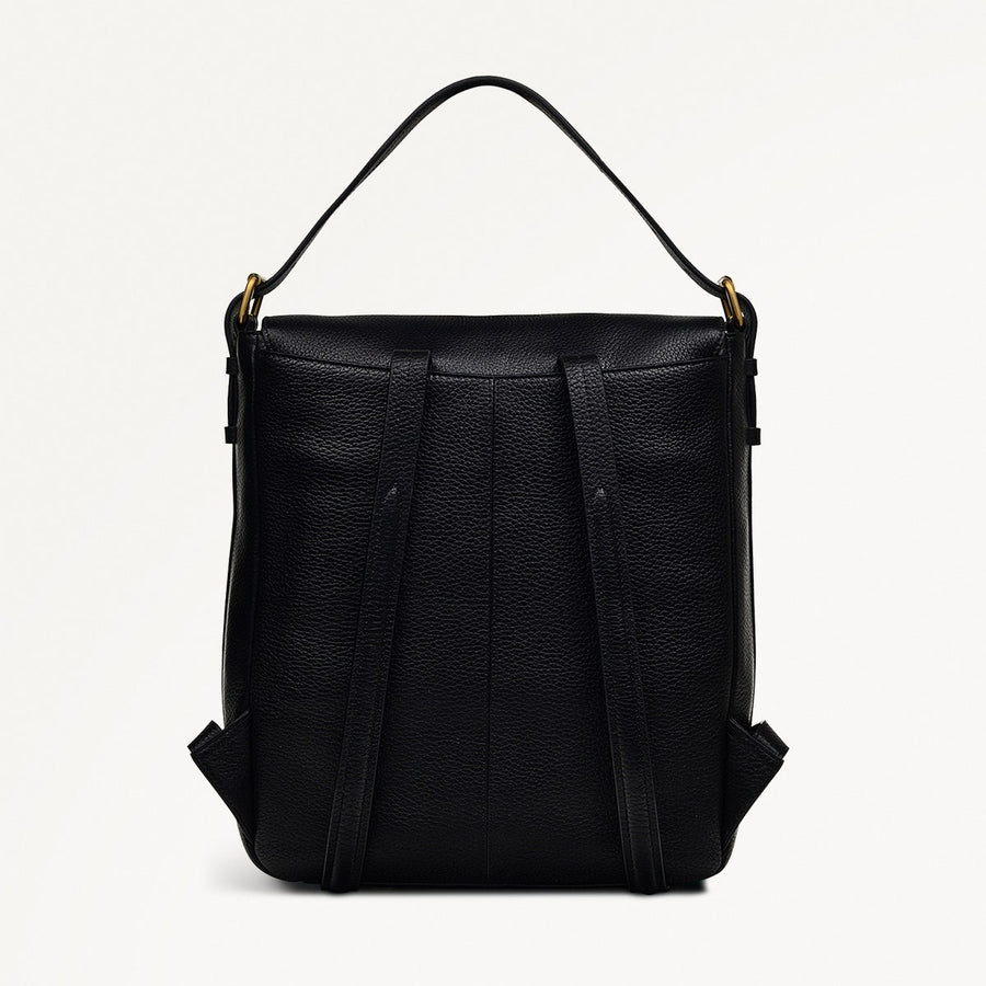 Grafton Street Leather Medium Flapover Backpack in Black - H2001001