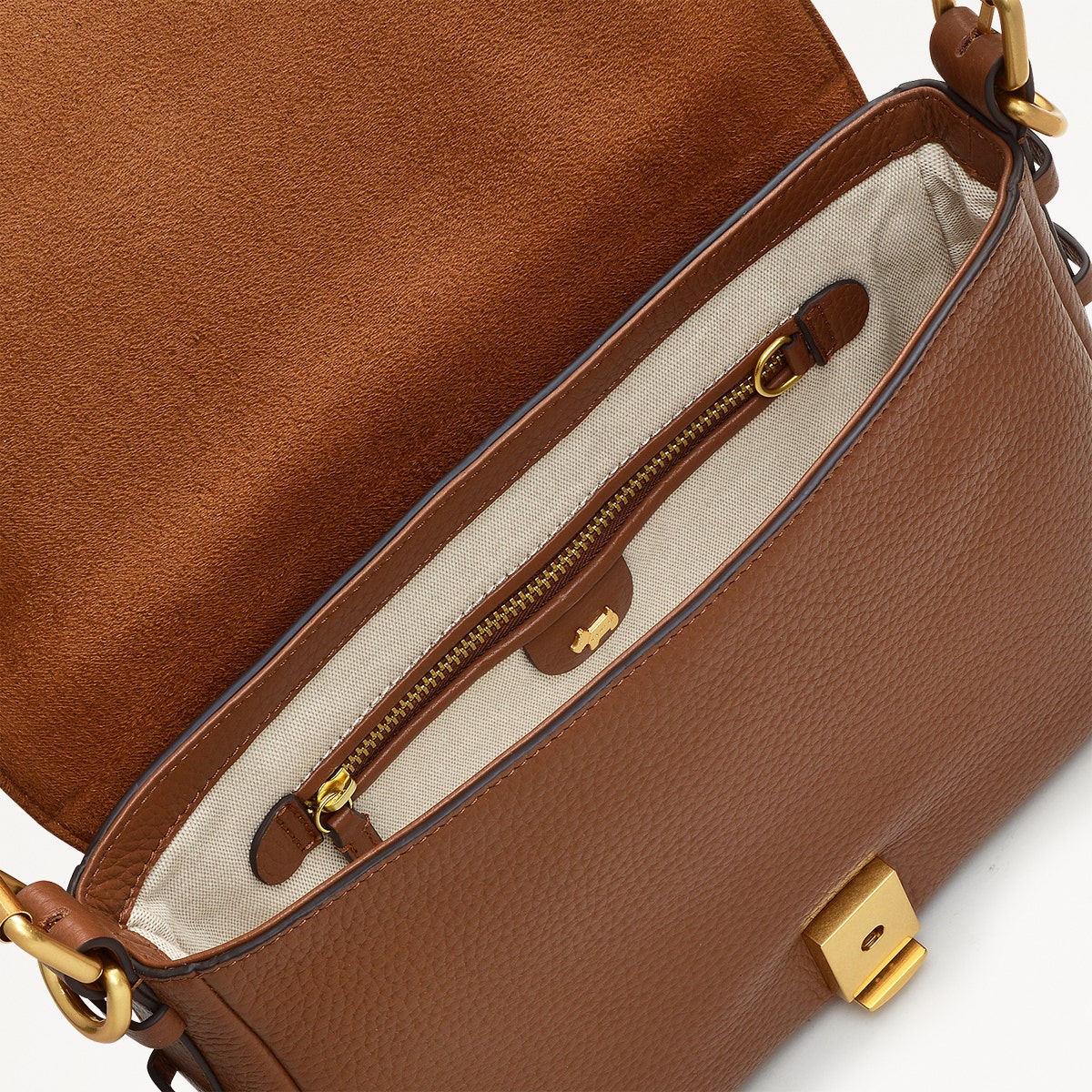 Grafton Street Leather Small Flapover Crossbody Bag in Saddle - H2002211