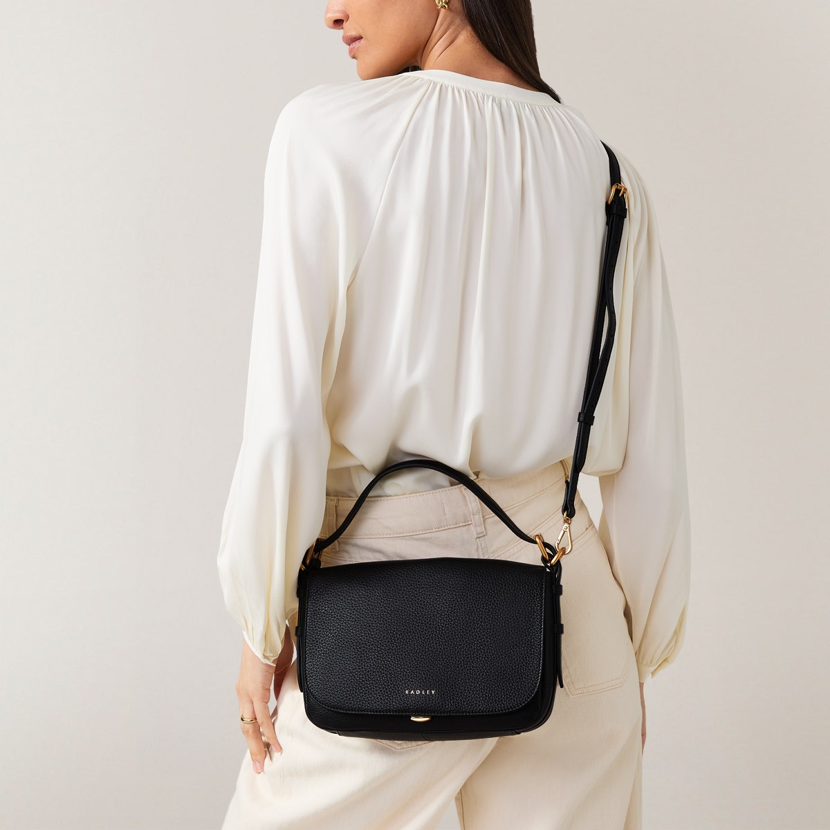Grafton Street Leather Small Flapover Crossbody Bag in Black - H2004001
