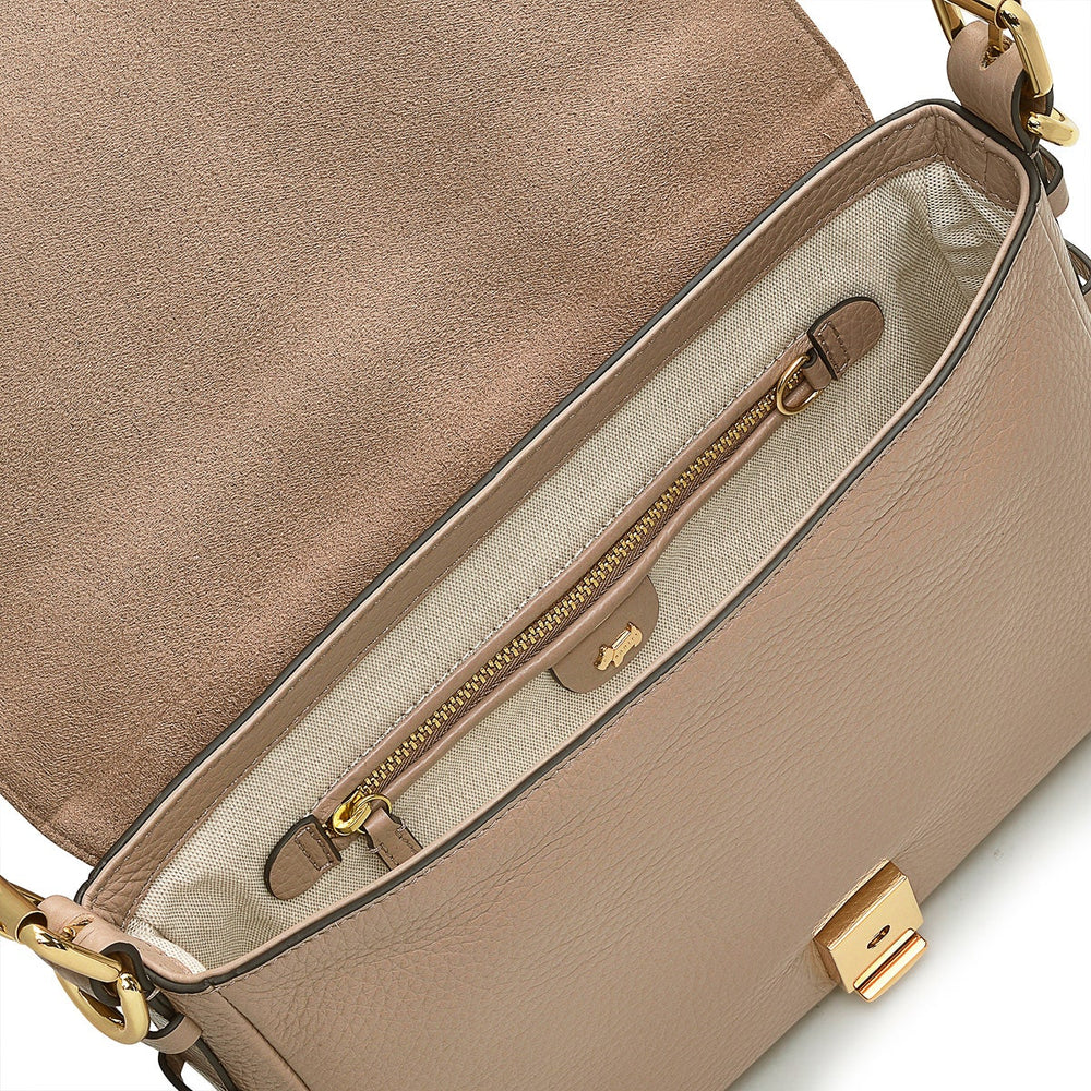 Grafton Street Leather Small Flapover Crossbody Bag in Silt - H2005266