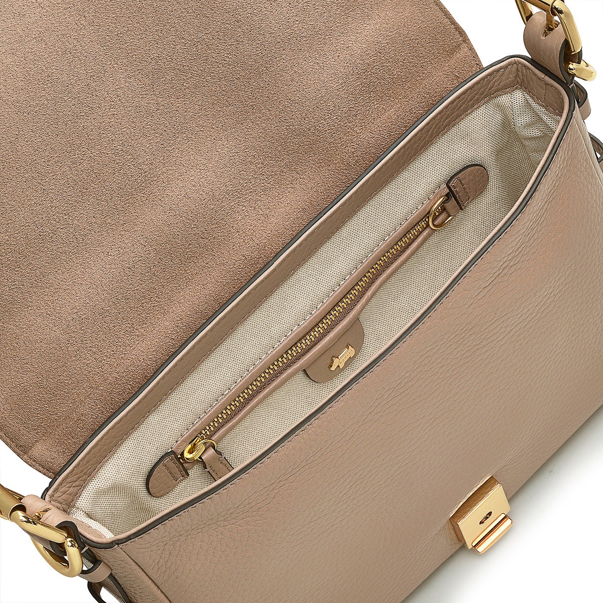 Grafton Street Leather Small Flapover Crossbody Bag in Silt - H2005266