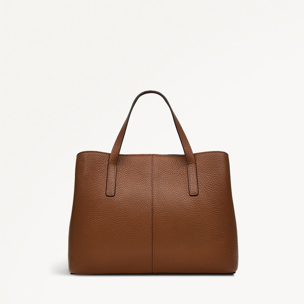 Dukes Place Leather Medium Ziptop Grab Bag in Saddle - H2028211