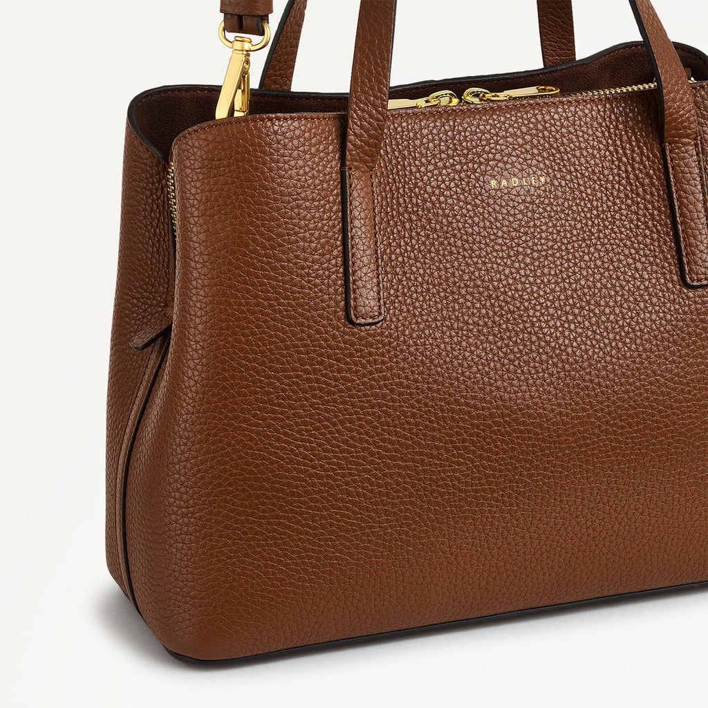 Dukes Place Leather Medium Ziptop Grab Bag in Saddle - H2028211