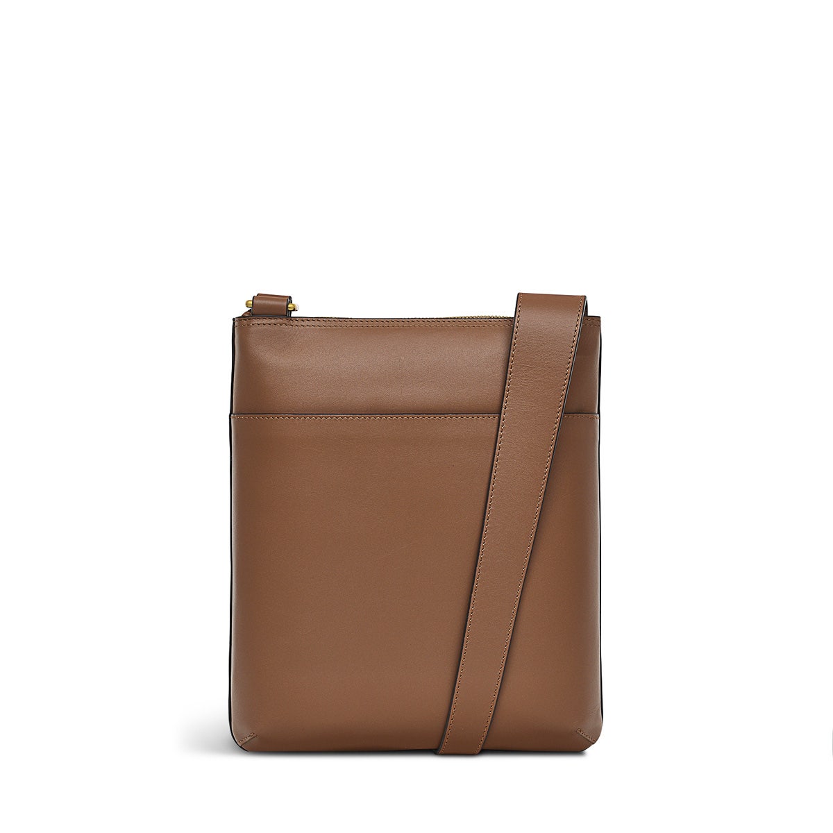 Pockets Leather Medium Ziptop Crossbody Bag in Saddle - H2040211