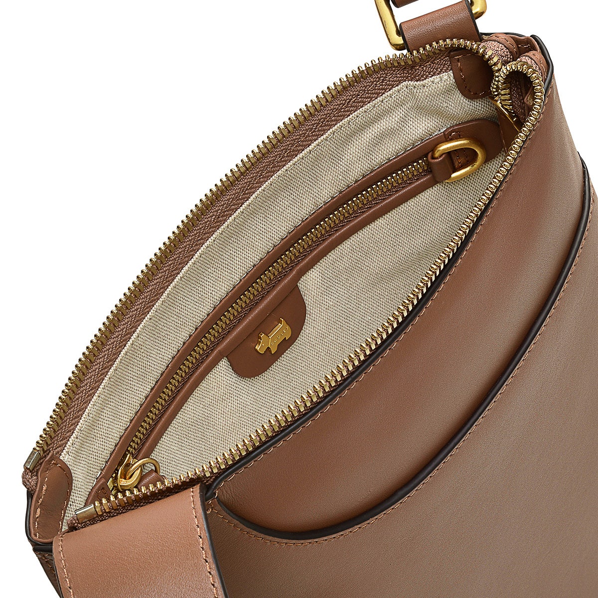 Pockets Leather Medium Ziptop Crossbody Bag in Saddle - H2040211