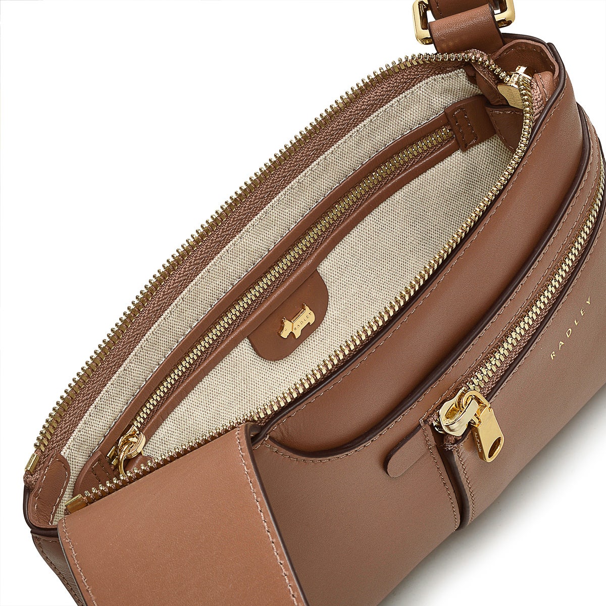 Pockets Leather Mini Ziptop Crossbody Bag in Saddle - H2044211