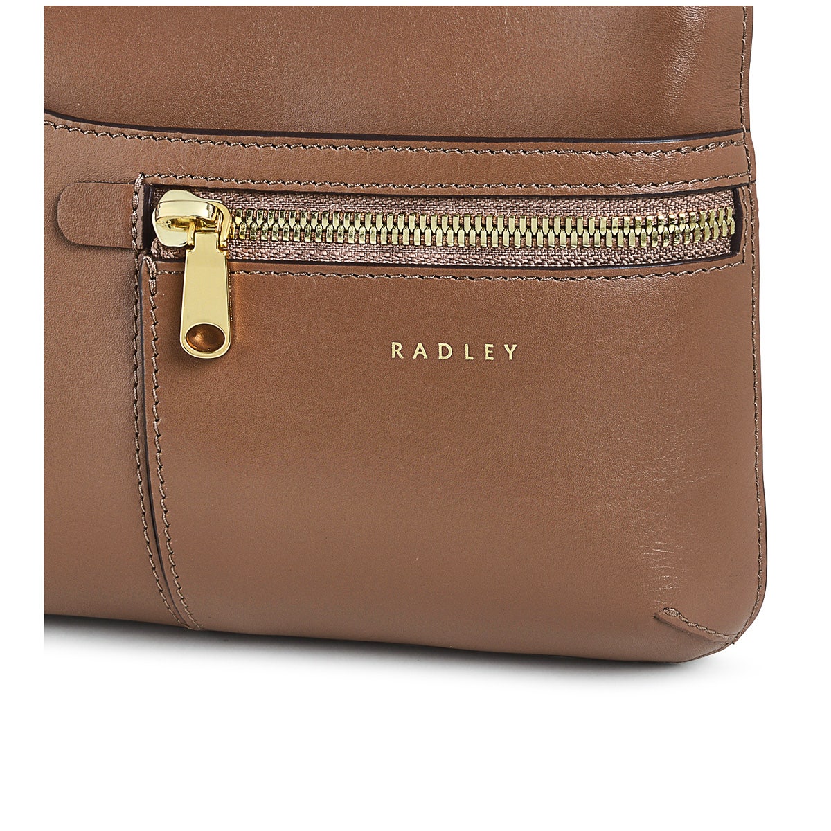 Pockets Leather Mini Ziptop Crossbody Bag in Saddle - H2044211