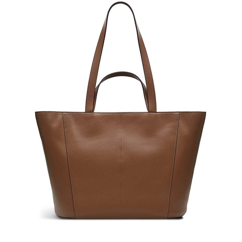 Pockets Leather Large Ziptop Tote Bag in Saddle - H2047211
