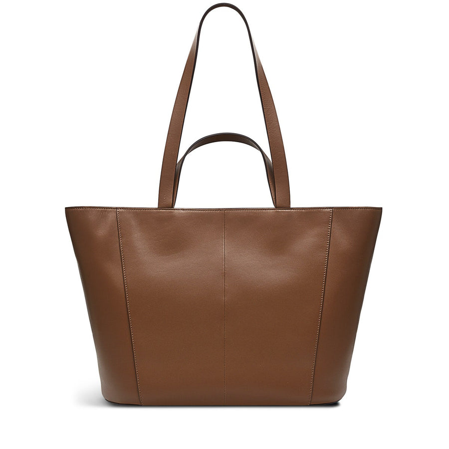 Pockets Leather Large Ziptop Tote Bag in Saddle - H2047211