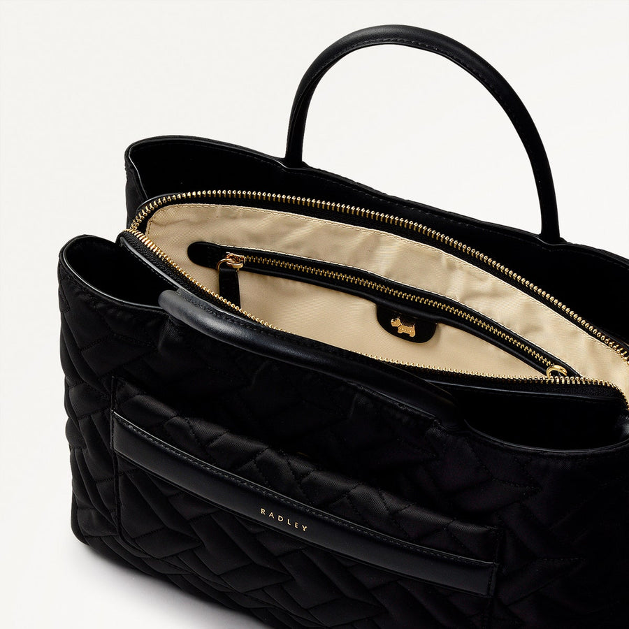 Holland Park Fabric Medium Ziptop Satchel Bag in Black - H2062001