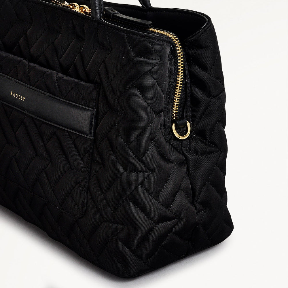 Holland Park Fabric Medium Ziptop Satchel Bag in Black - H2062001