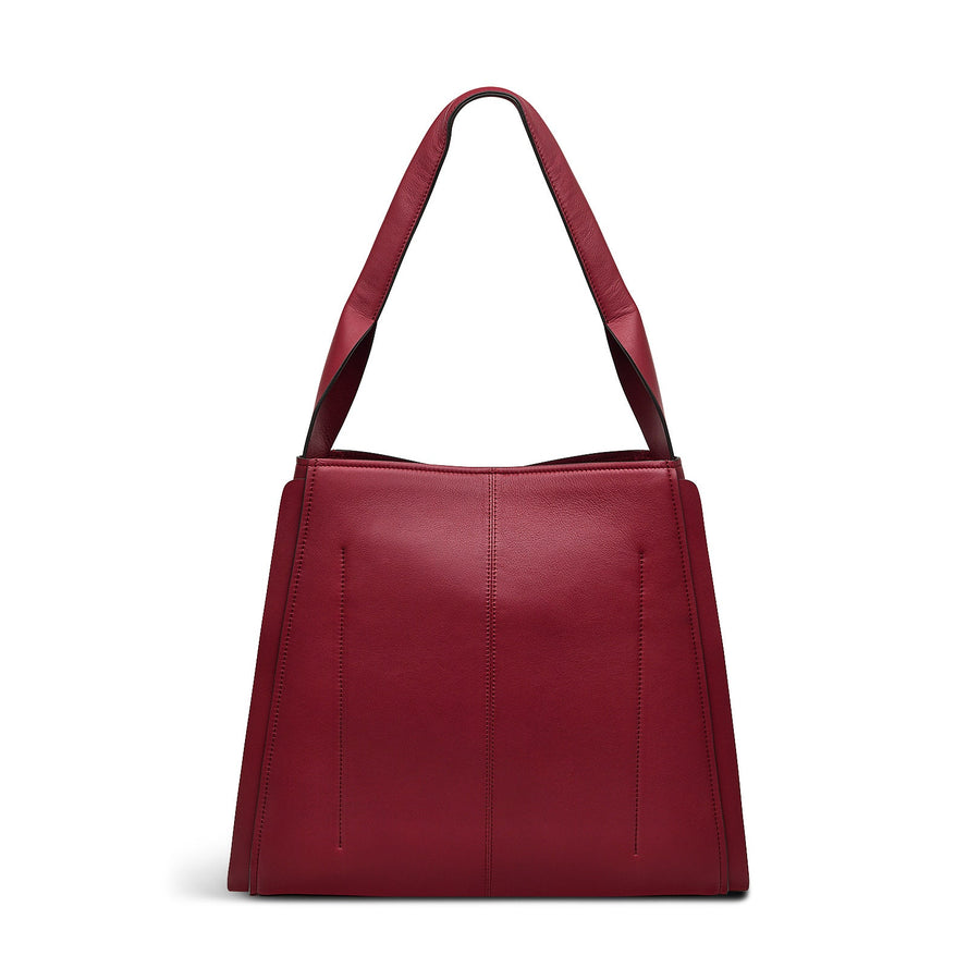 The Belgrave Leather Large Open Top Shoulder Bag in Cranberry - H2078604