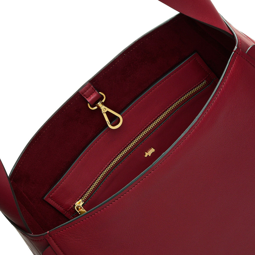 The Belgrave Leather Large Open Top Shoulder Bag in Cranberry - H2078604