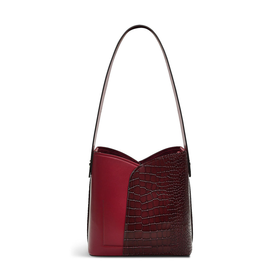 The Cordelia Leather Medium Open Top Shoulder Bag in Cranberry - H2081604